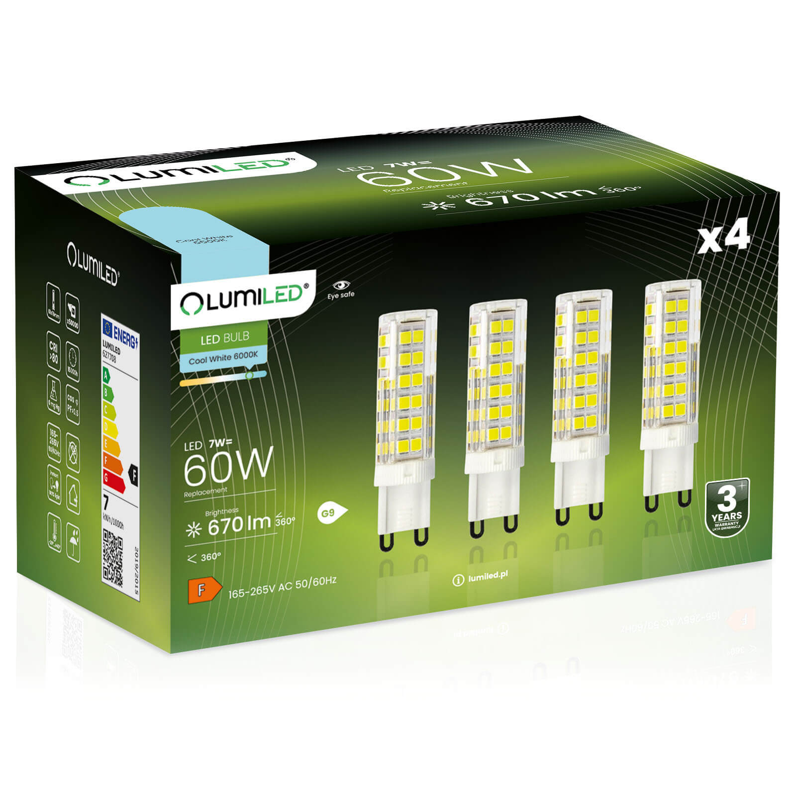 4x Żarówka Lumiled LED G9 Kapsułka 7W = 60W 670lm 6500K Zimna 360st