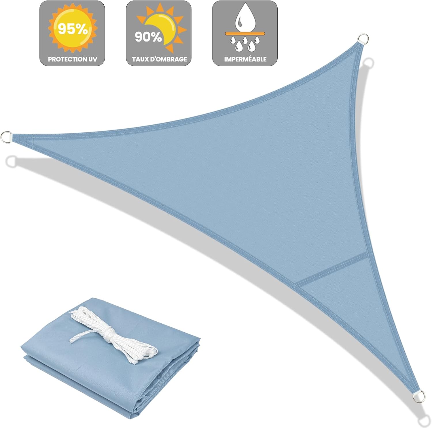 Voile d'ombrage Triangulaire Imperméable 3x3x3m Toile Ombrage PES avec 95% UV Protection pour Patio Extérieur Jardin Terrasse, Bleu - 2