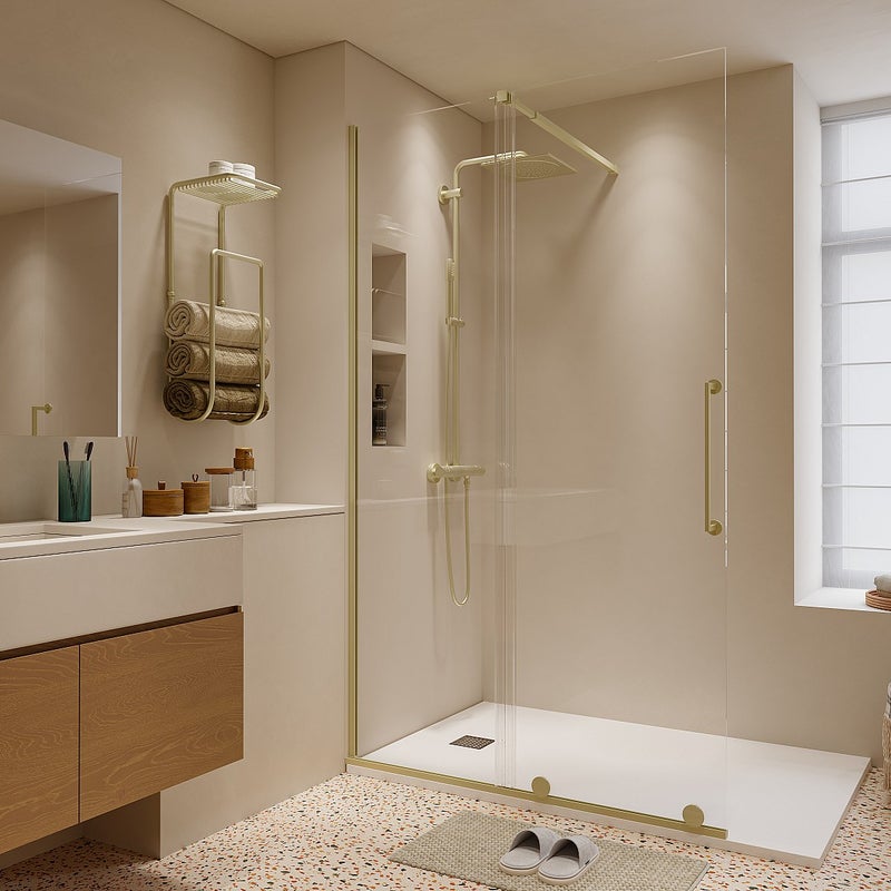 Ścianka prysznicowa do kabiny walk-in z drzwiami przesuwnymi metalowa w stylu industrialnym - Złoty - 120 x 200 cm - YOREM