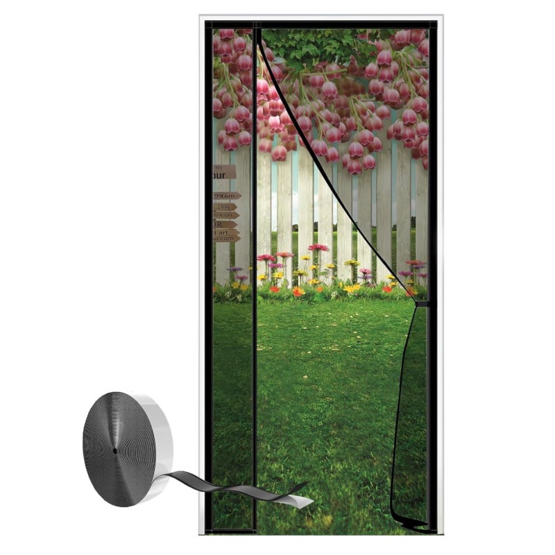 Moskitiera do drzwi, magnetyczna moskitiera, drzwi przesuwne do moskitiery z automatycznym zamknięciem magnetycznym, 90*220cm, czarna