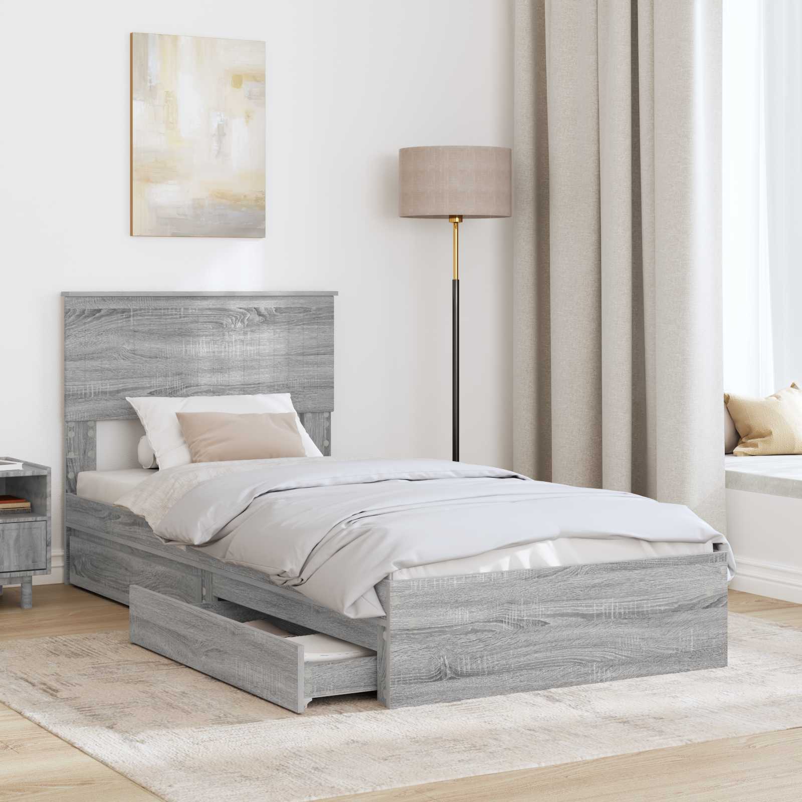 Lit de rangement gris 90 x 190 cm panneau de bois - 3