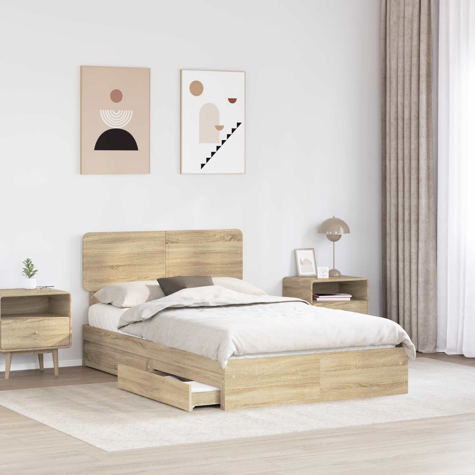 Lit de Rangement Chêne 135 x 190 cm Bois d'ingénierie - 3