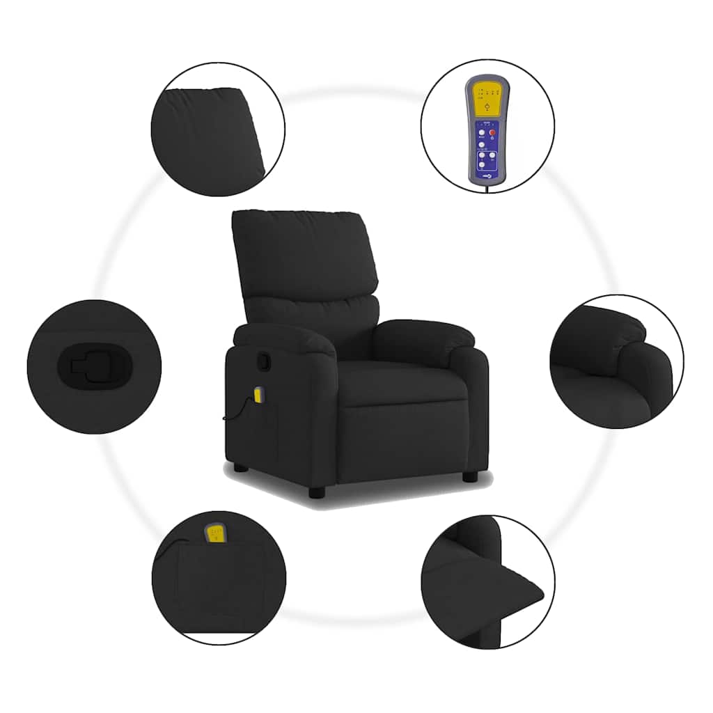 Fauteuil de massage inclinable en tissu noir - 9