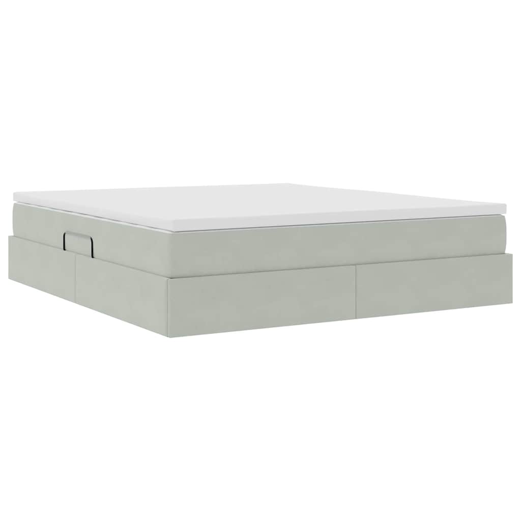 Lit avec rangement et matelas gris clair 180 x 200 cm en velours - 5