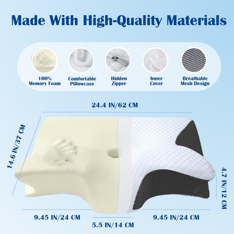 Oreiller apnée du sommeil, mousse à mémoire orthopédique, contour ergonomique, soutien côté, dos, ventral, réduit ronflement - Gris - 6
