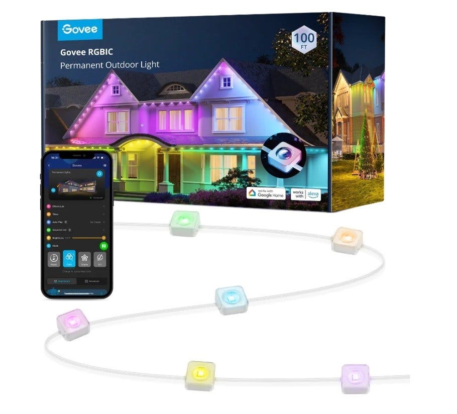 Govee Faretti Da Esterno 2, Illuminazione Da Giardino Impermeabile IP67, Faretto RGBWIC, Dimmerabile 700lm, 69 Modalità Scena E 16 Milioni Di Colori, Funziona Con Alexa, Google Assistant, Matter. 2 Pz