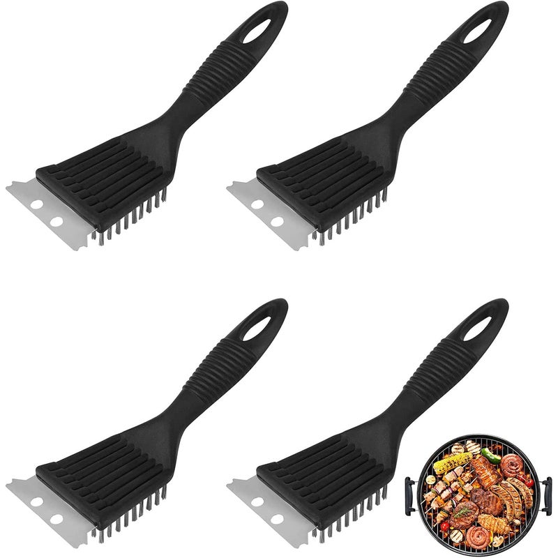 Szczotka do grilla ze stali nierdzewnej (czarna, 21 x 7 cm), opakowanie 4 sztuk.