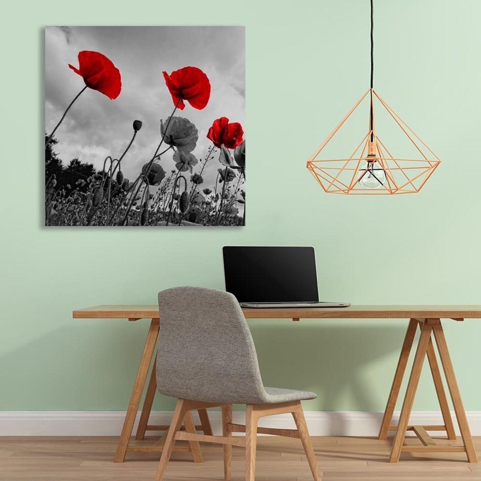 Tableau coquelicots rouges bois sur le pré - 40 x 40 cm - 3