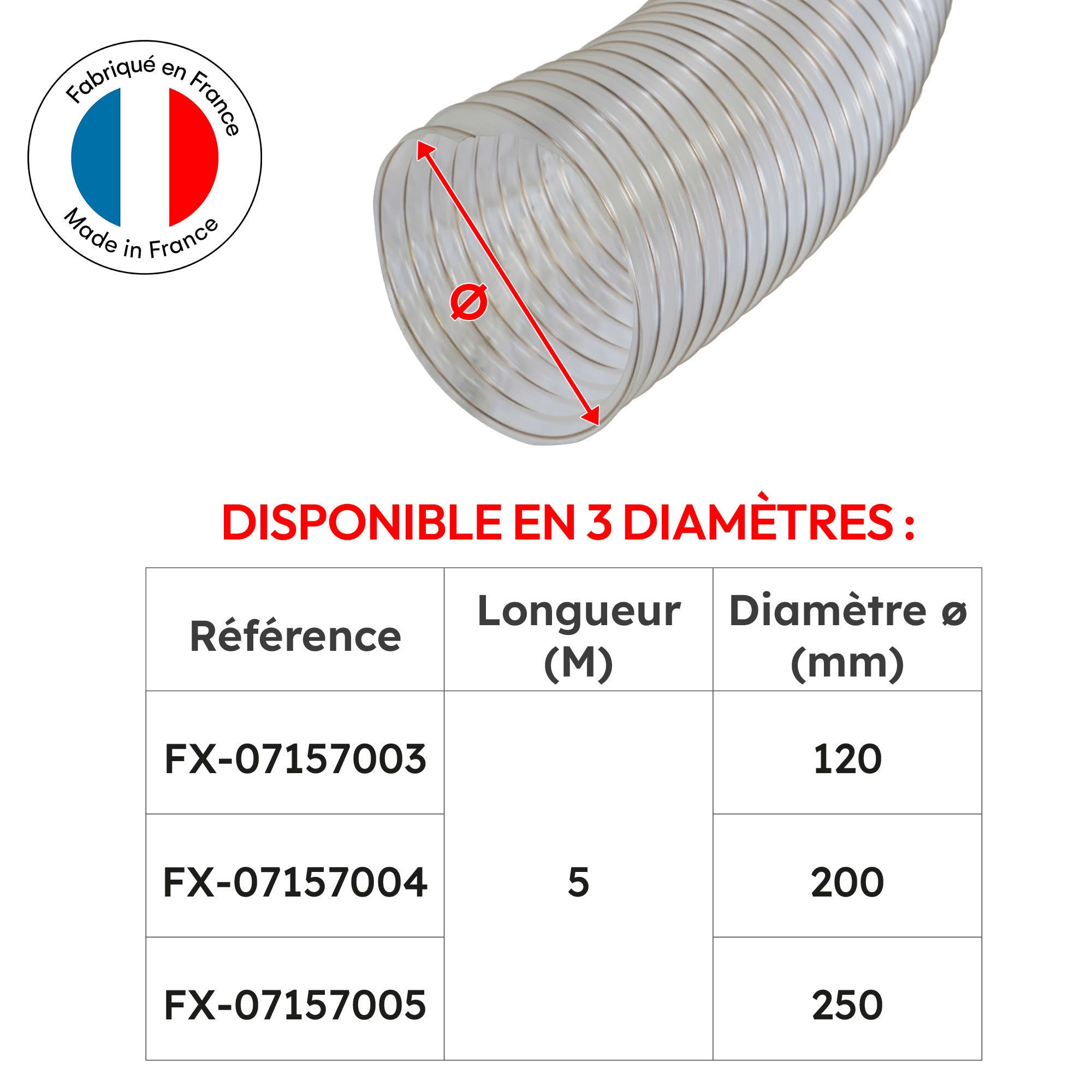 Gaine flexible d'aspiration en polyuréthane pour aspirateur à copeaux haute résistance - Longueur 5 mètres - Diamètre 250 mm mm - 3