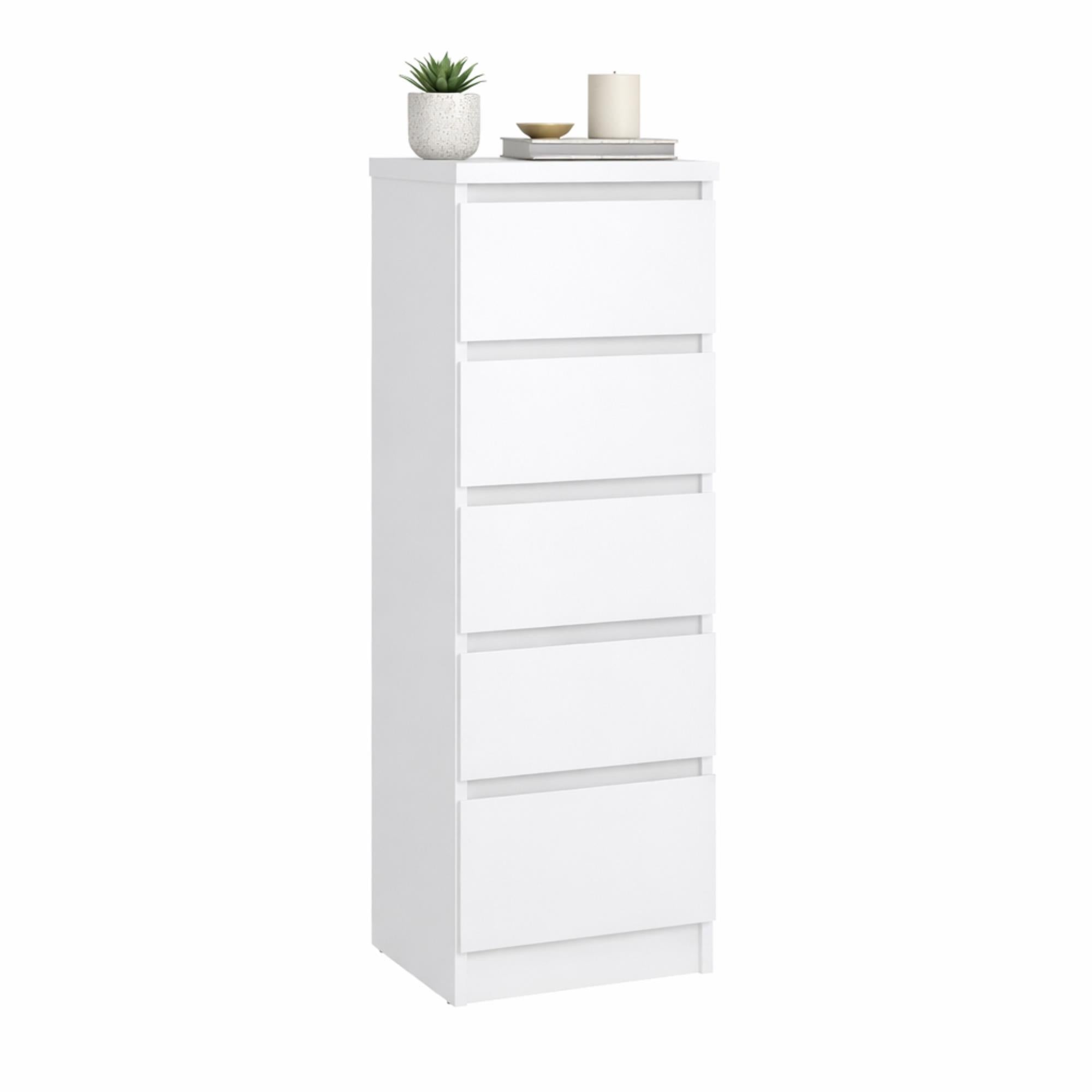 Commode, coiffeuse de chambre Sil Gloss Blanc à 5 tiroirs, Blanc ...