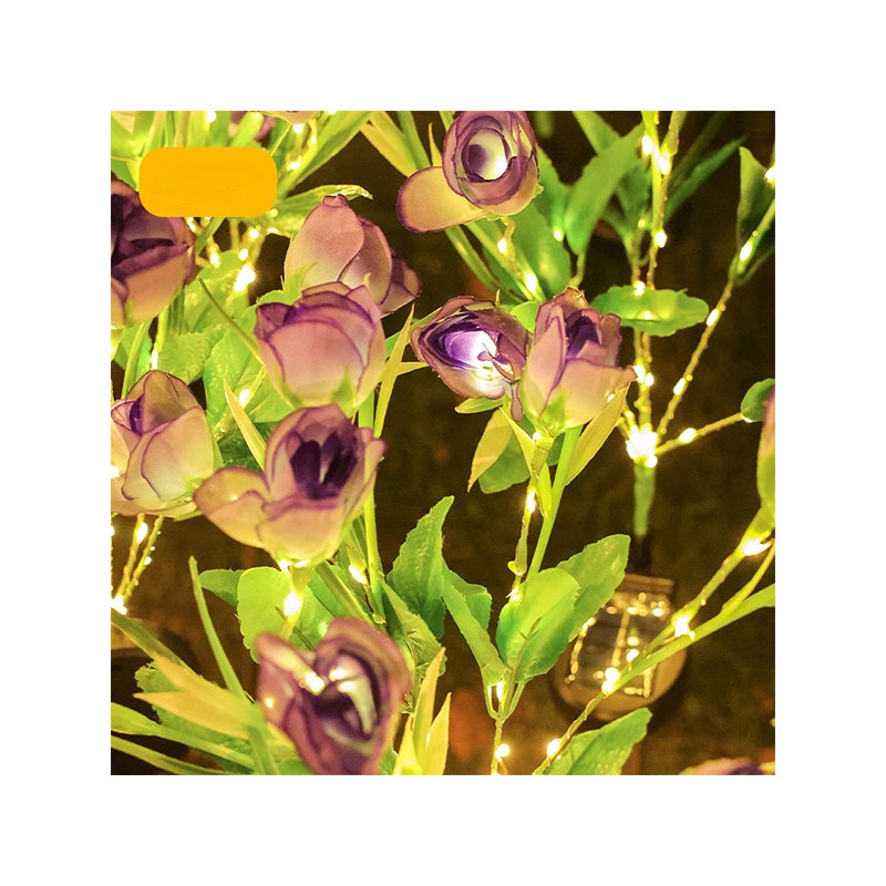 Fioletowa lampa solarna z głowicami w kształcie kropli rosy zewnętrzna dioda LED lampa trawnikowa ogrodowa wbijana w ziemię symulowany kwiat sztuki