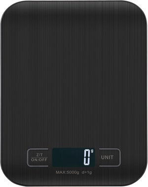Bilancia Da Cucina Digitale 5kg – Precisione 1g, Display LCD, Acciaio Inox, Funzioni G/kg/lb/oz/ml, Tara, Nera