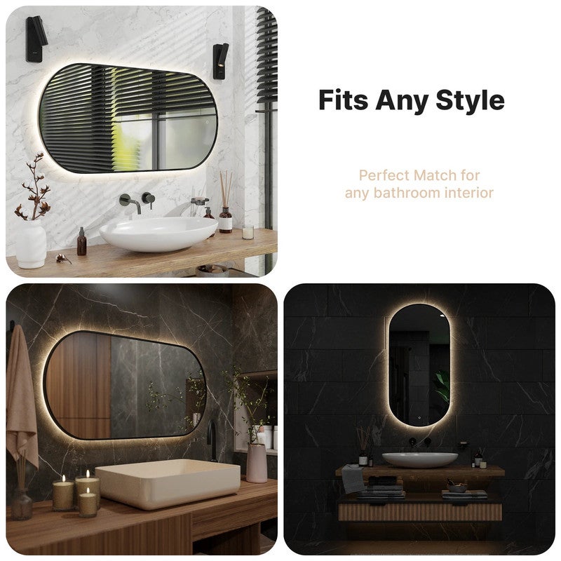 Mirlux Miroir de salle de bain avec éclairage LED et chauffage – Miroir mural ovale – Cadre noir – 120 x 60 cm - 9