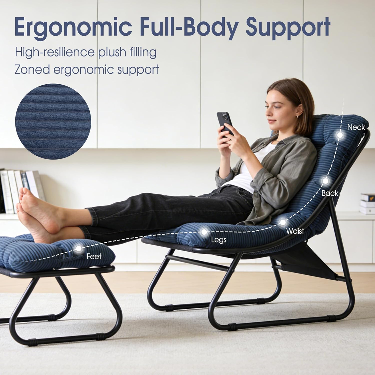 Fauteuil extérieur en acier avec coussin, pouf offert, chaise de jardin moderne pour terrasse et balcon - 2