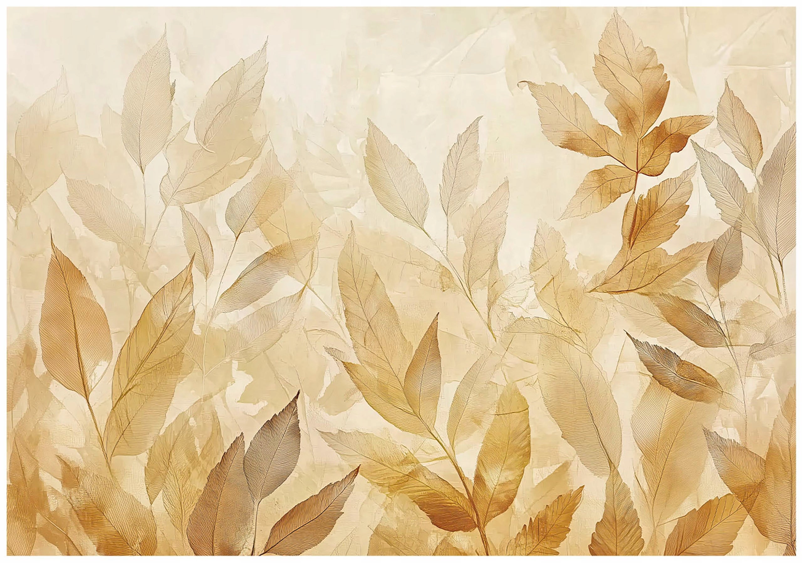 Fototapeta Liście Złoto Natura 300x210 cm Tapeta Do Sypialni Salonu Kuchni Na Flizelinie