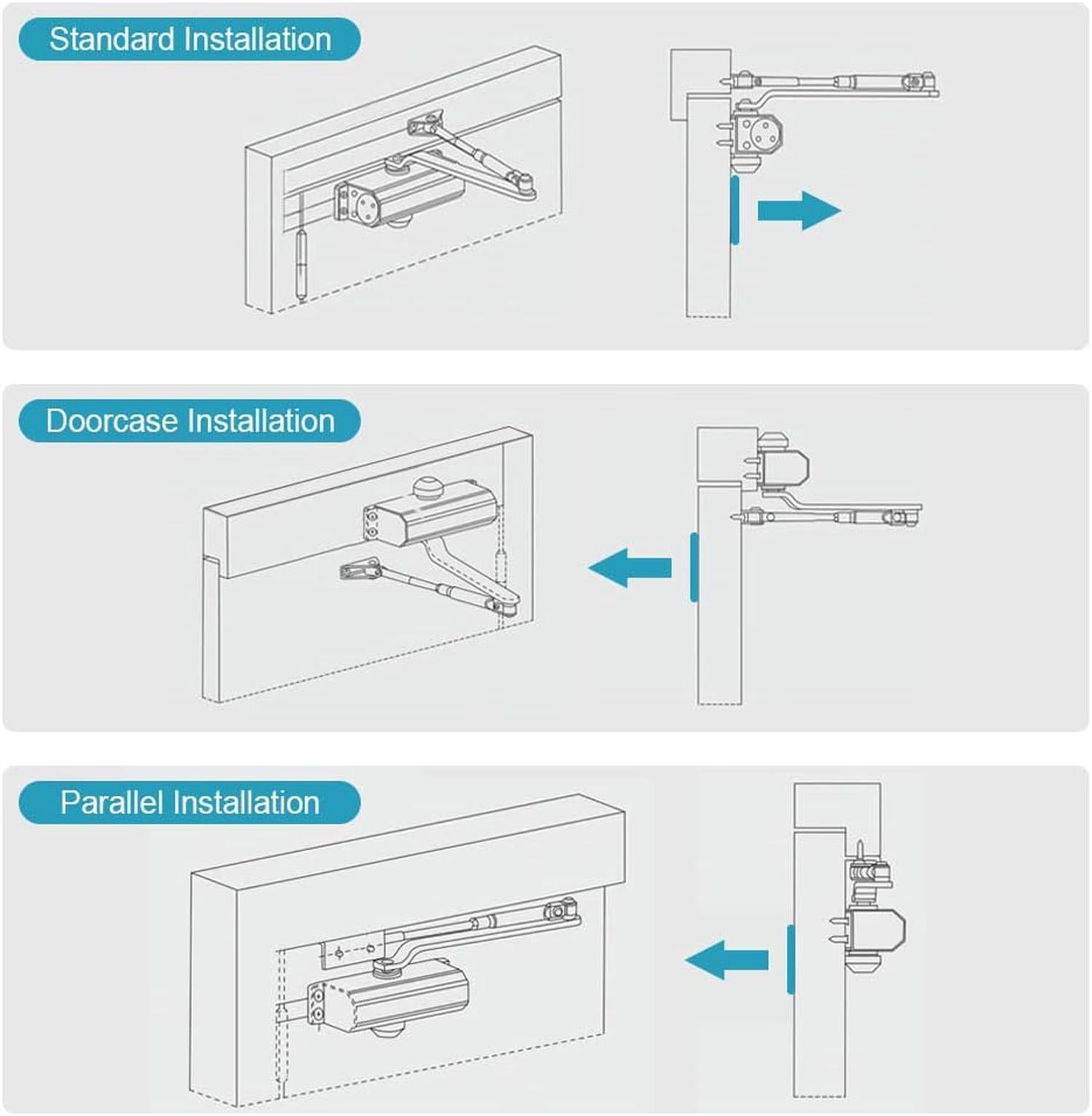 Automatique Réglable Contrôle Jusqu'à 45-65KG (1pcs), Ferme-Porte Automatique Hydraulique avec A Bras Compas Rotatif Ideal，Modèle automatique - 7