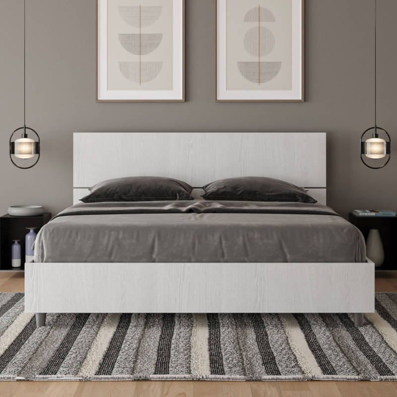 Lit double sans sommier 160x200 tête de lit droite frêne blanc Demas - 2