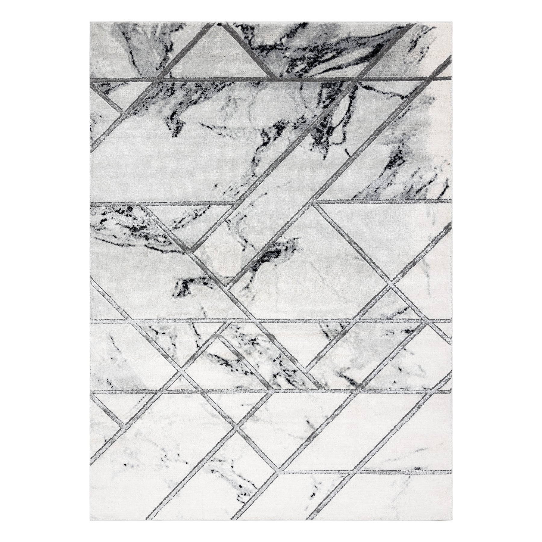 Dywan EMERALD ekskluzywny 0085 glamour, stylowy marmur, geometryczny biały / srebrny 80x150 cm - 3