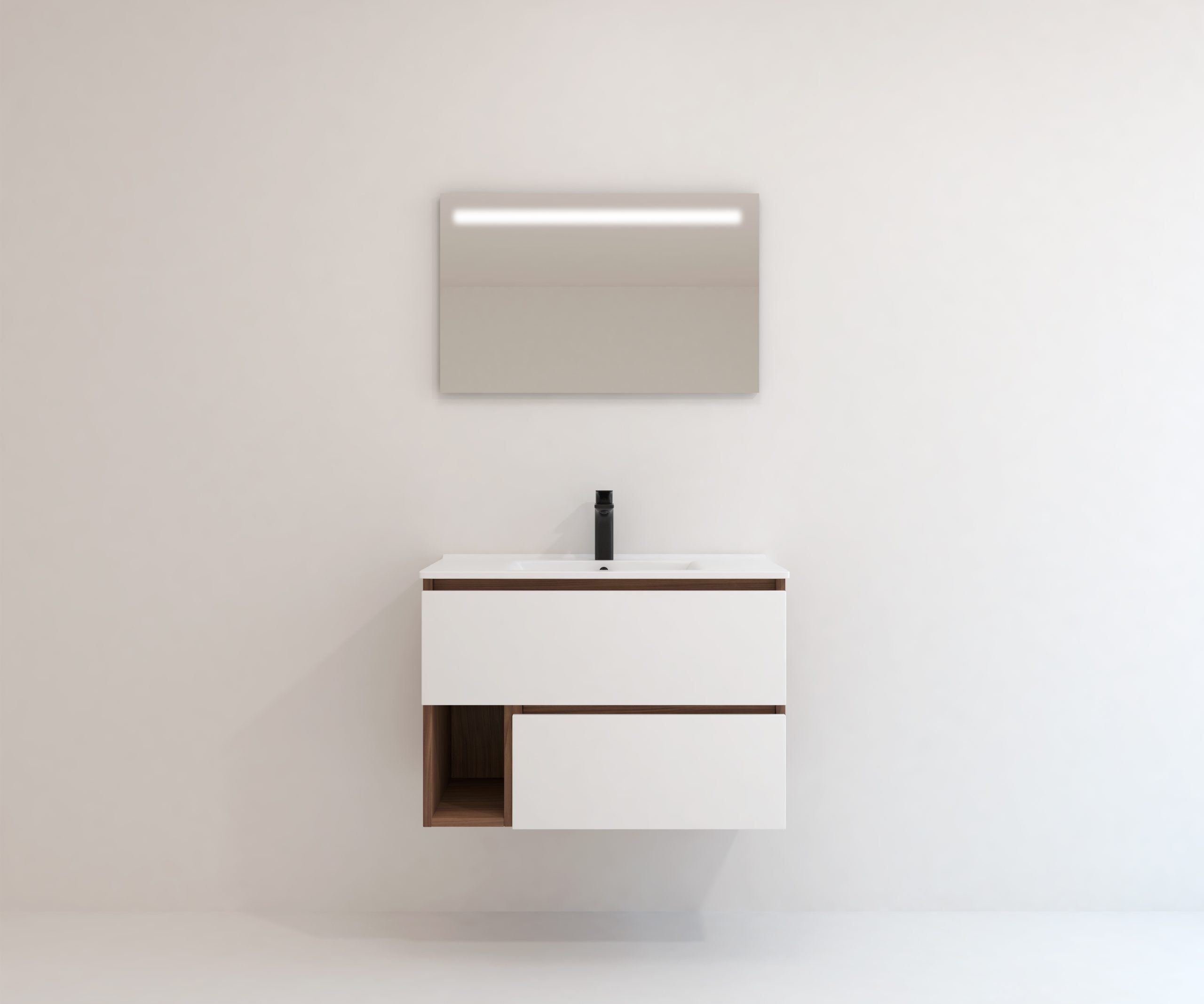 Ensemble de meubles de salle de bain Avantarea LAVARDENS, finition noyer, 80 cm + vasque + miroir LED - 4