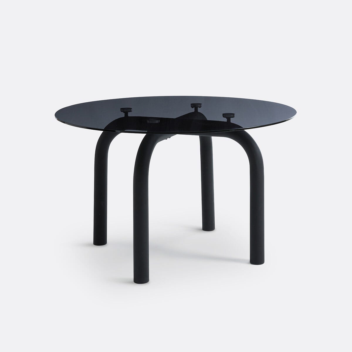 Table ronde verre fumé et acier, 4 couverts, Polly - Noir - 4 personnes ...