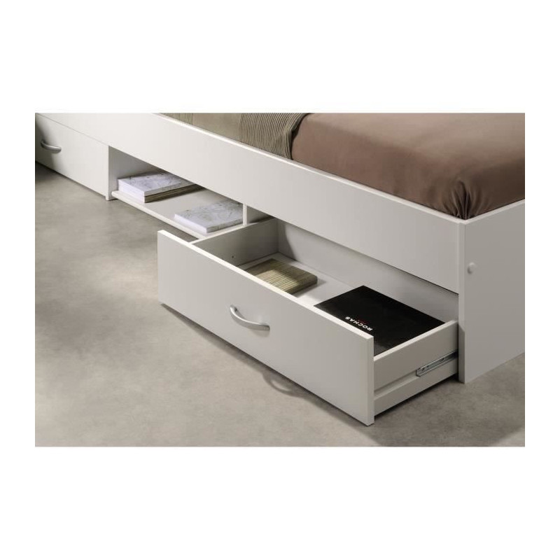 PARISOT Lit adulte contemporain blanc mat - l 140 x L 190 cm - ZODIAC - 4