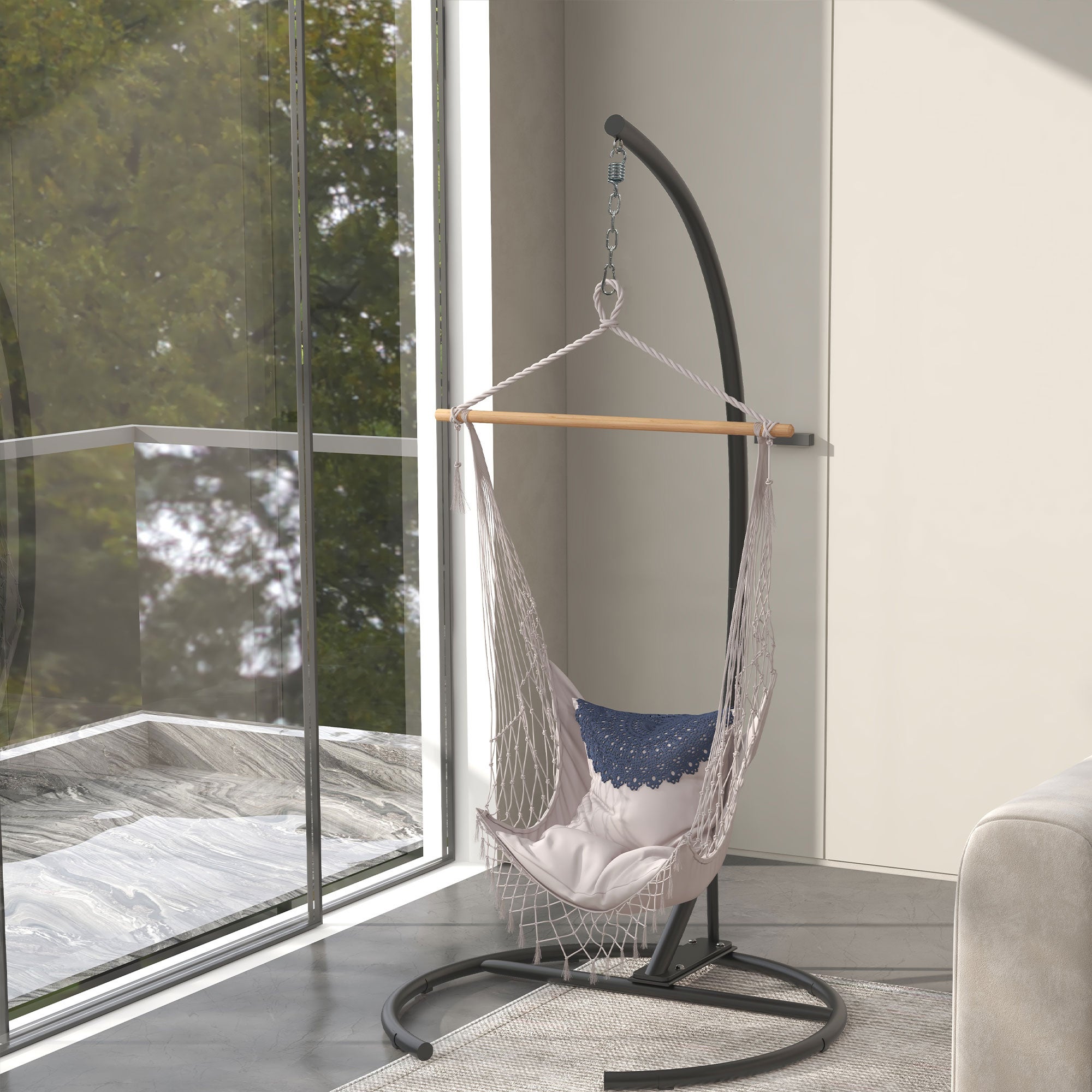 Suporte para Cadeira Suspensa Outsunny Aço Preto Ø102x195 cm - 4