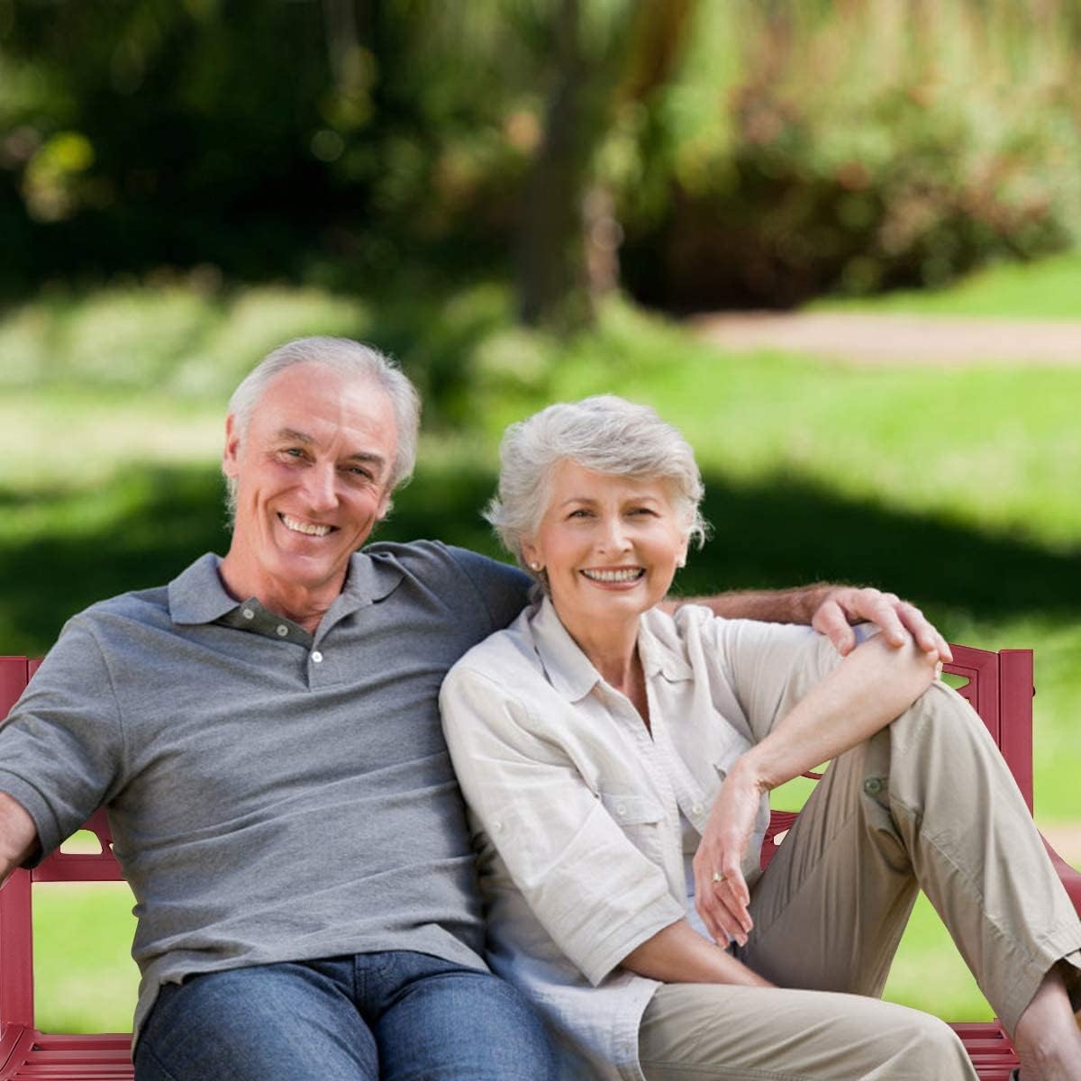 Banc de Jardin Structure Stable Banquette de Jardin Motif Oiseaux et Branches pour Parc Terrasse Balcon 123 x 60 x 88 cm Rouge - 7