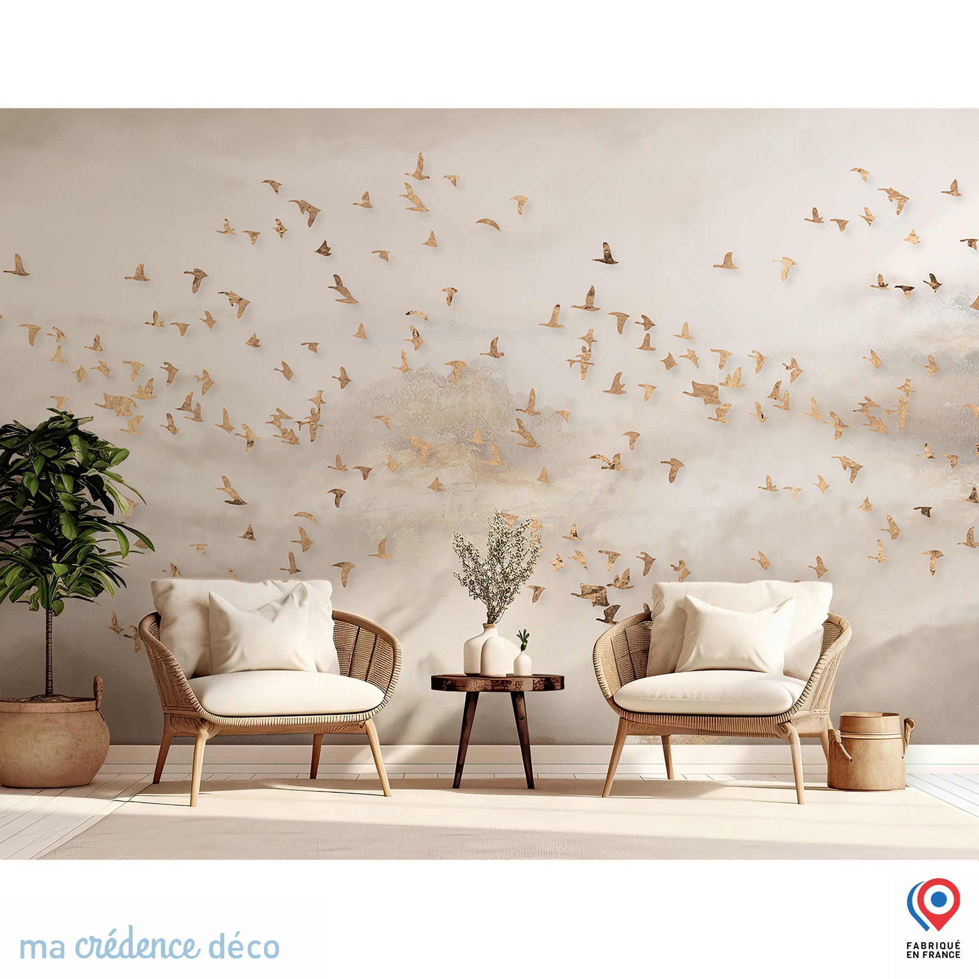 Papier peint Oiseaux et ciel - Intissé - 300 cm - 280 cm ...