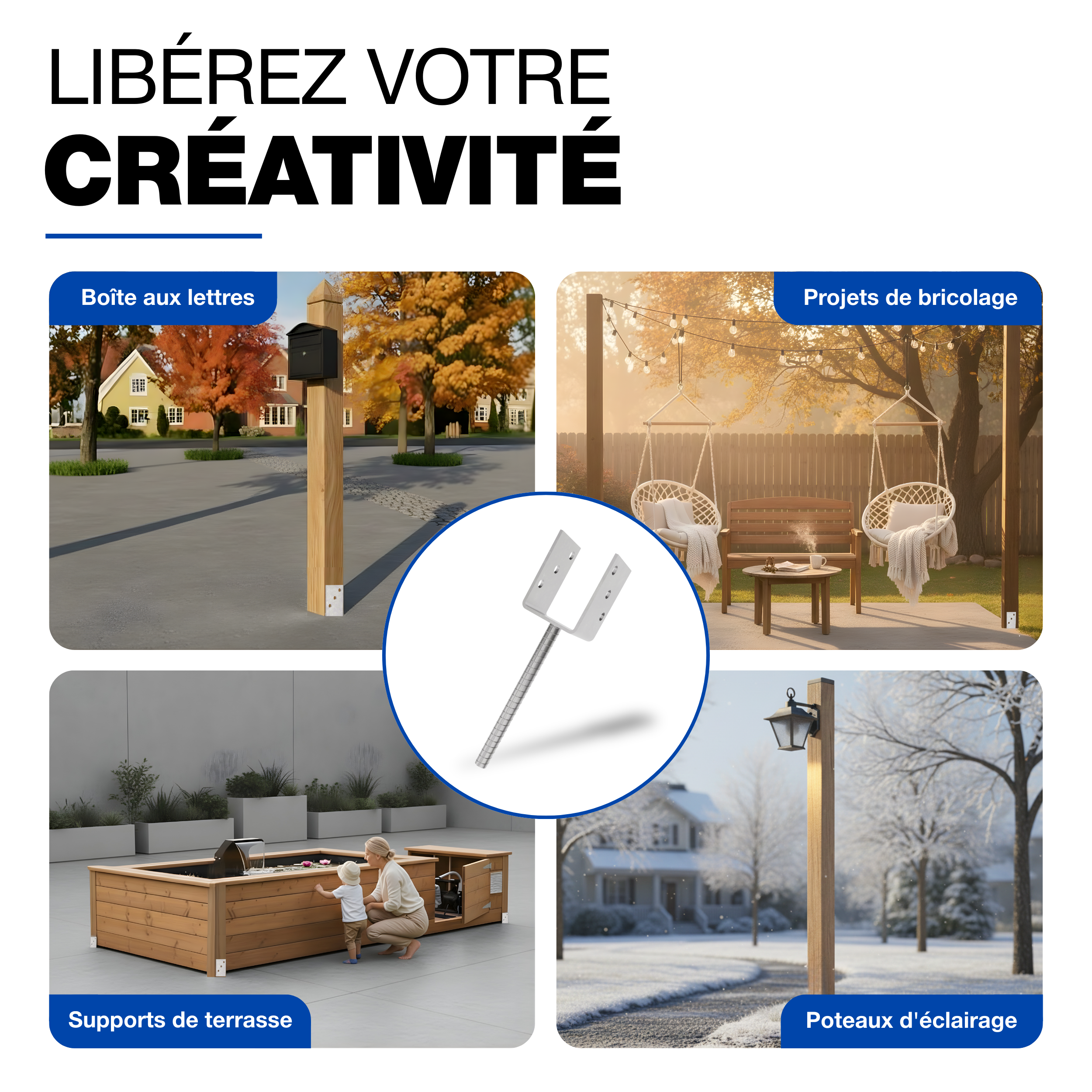 Support de poteau U Galvanisé à chaud 121 x 300 mm ancre platine bois pied poteaux clôture GeZu Impex - 8