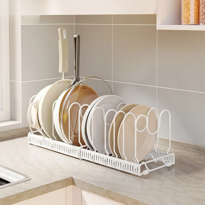 Wielopoziomowy stojak na przybory kuchenne, rozkładany uchwyt na pokrywki, 18×18×30 cm – biały, regulowana długość