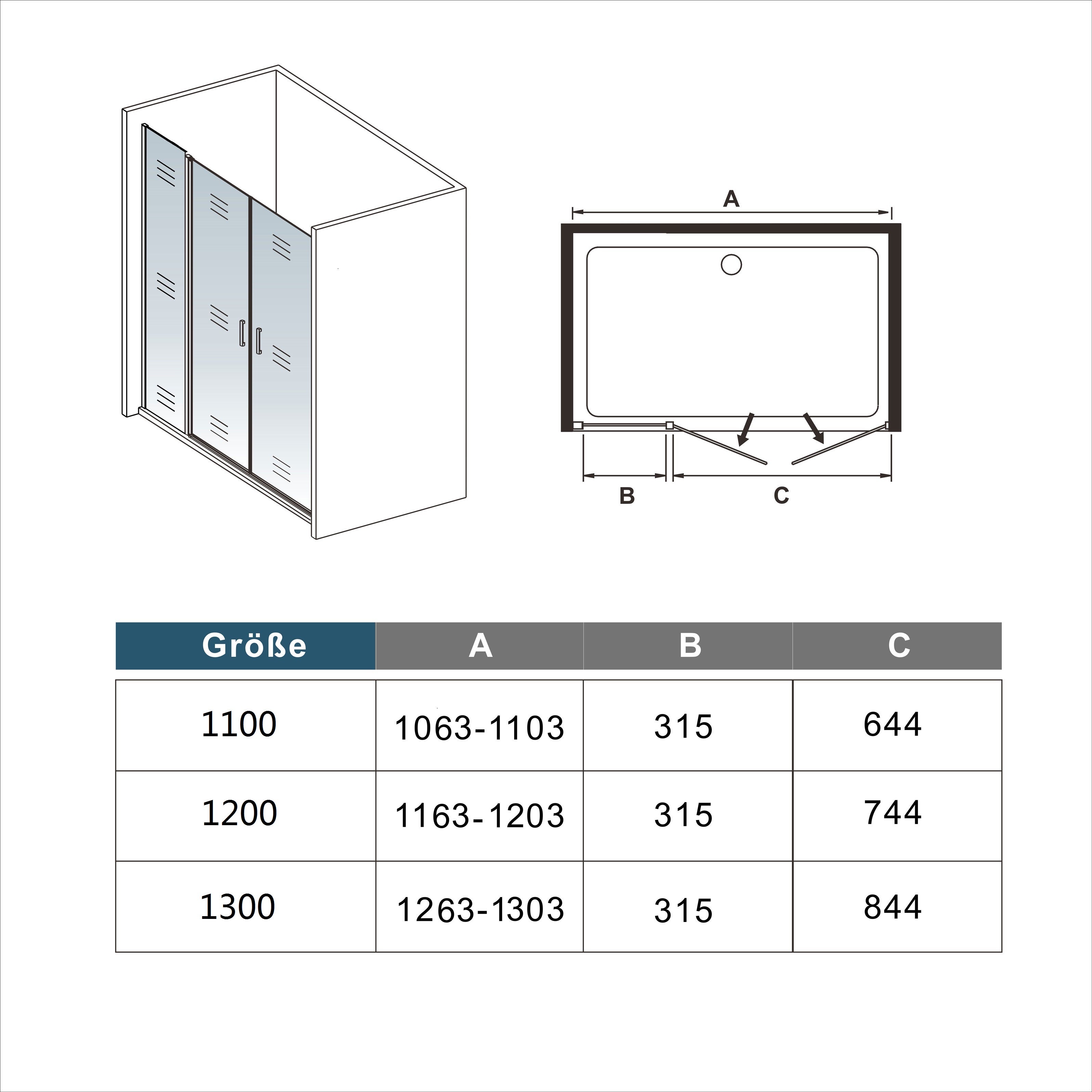 Porte de douche battante 120x200cm avec un élément fixe, profilé noir mat, Porte de douche Hauteur 200cm en 8mm verre anticalcaire - 5