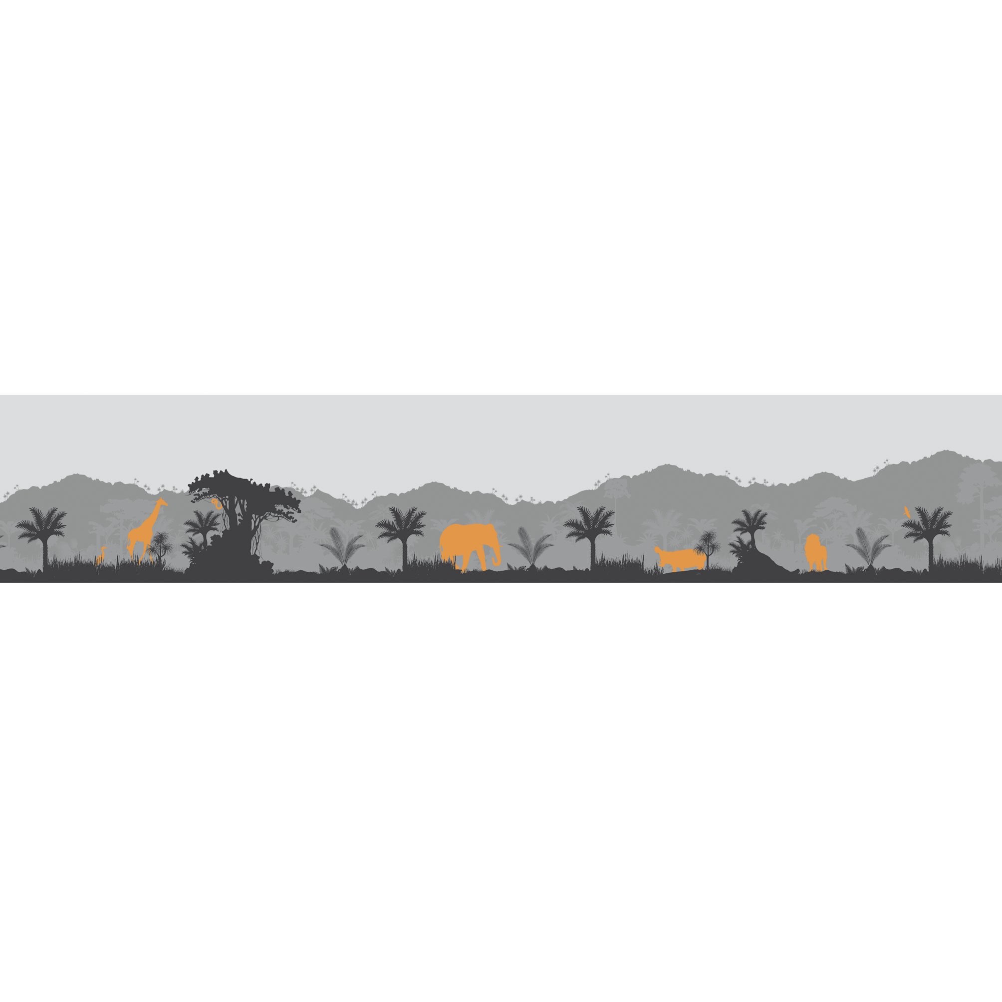 Frise adhésive décorative autocollante, sorreisa sauvage, paysage de la jungle et montagnes avec les animaux oranges, 15 cm X 300 cm - 2