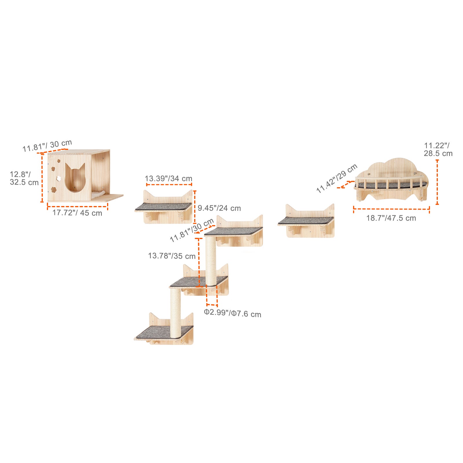 Ensemble d'étagères murales pour chat,SucceBuy perchoirs avec planches de saut,nid,barrière et arbre à grimper,supporter jusqu'à 40 lb - 2