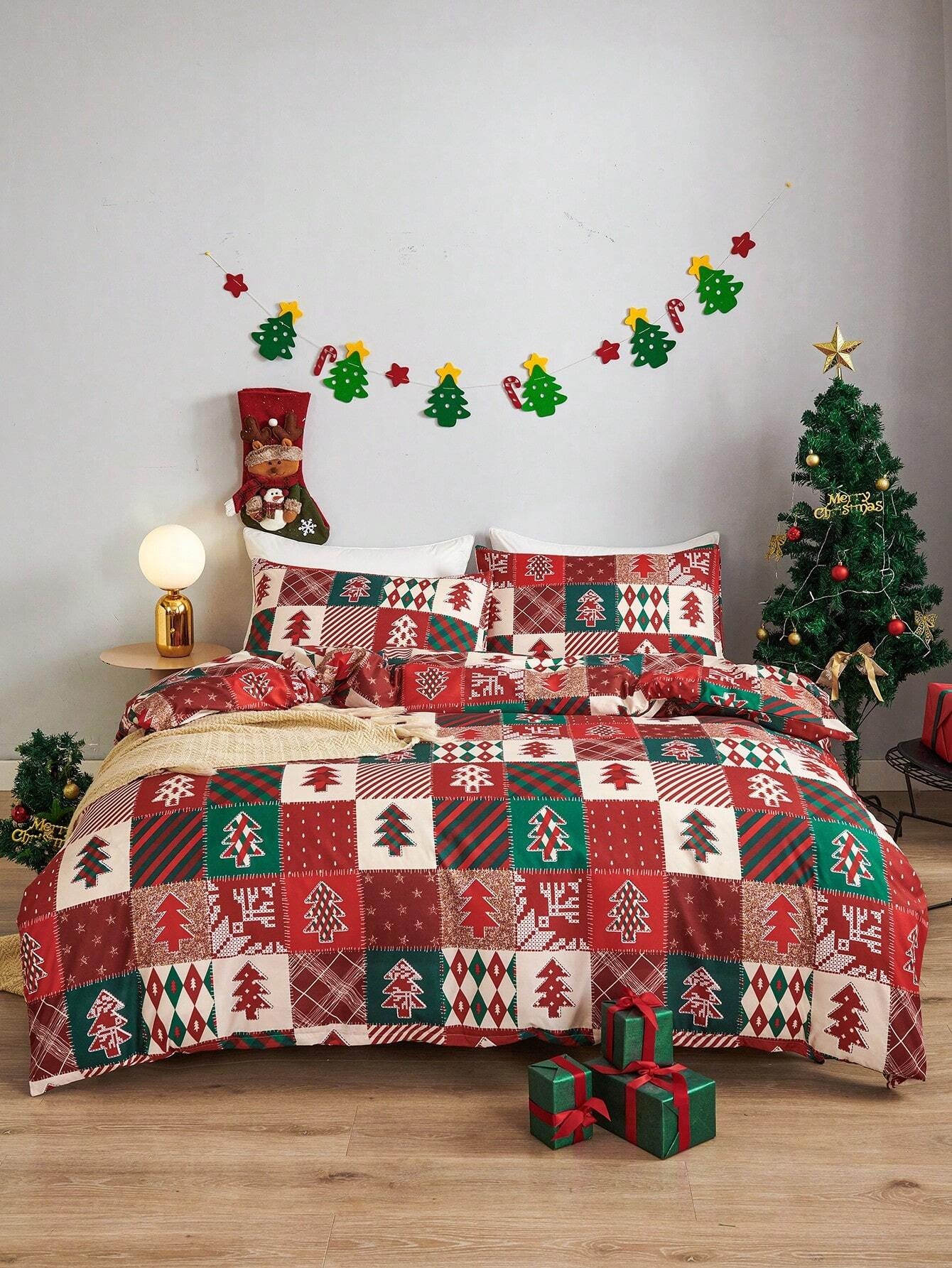Juego de funda nórdica con motivos navideños, juego de cama con