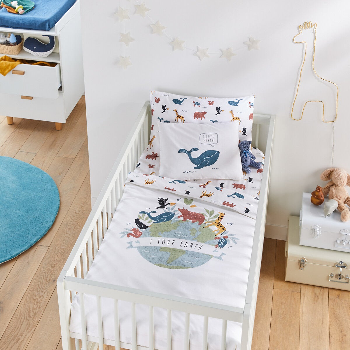 Housse de couette en coton biologique, Earth Imprimé fond blanc