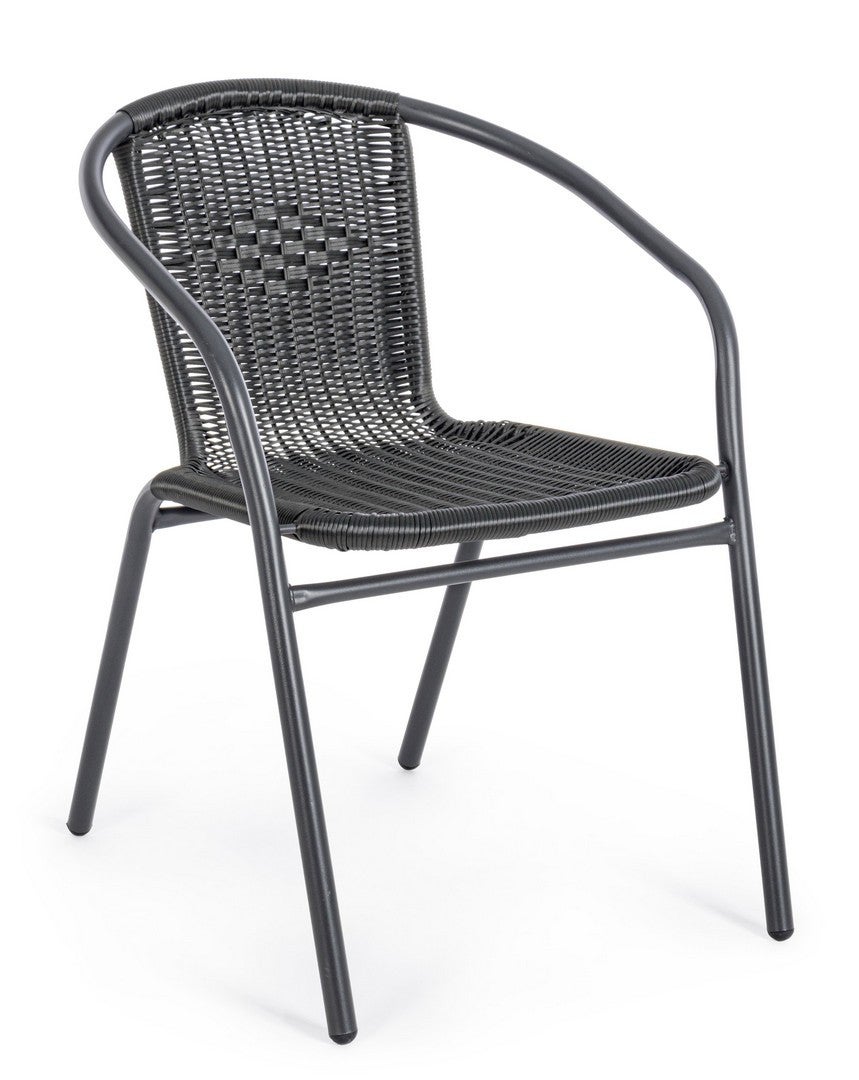 Zestaw 4 krzeseł ze stalowymi podłokietnikami oraz siedziskiem i oparciem z włókna syntetycznego, kolor czarny