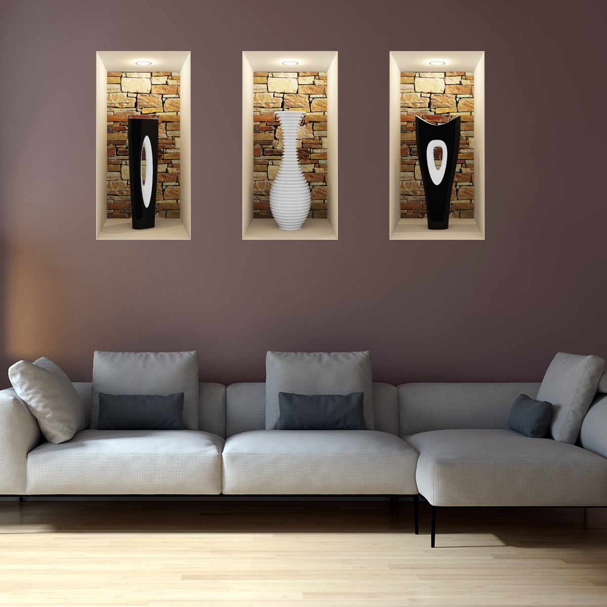 Pegatina de 3d florero moderno blanco y negros - adhesivo de pared - revestimiento sticker mural decorativo - 80x120cm