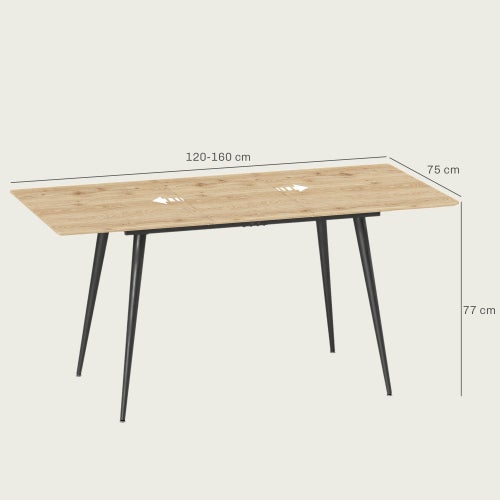 Table de salle à manger extensible 120/160 x 75 cm, table de cuisine pour 6 à 8 personnes, table moderne avec pieds en acier, finition naturelle - 4