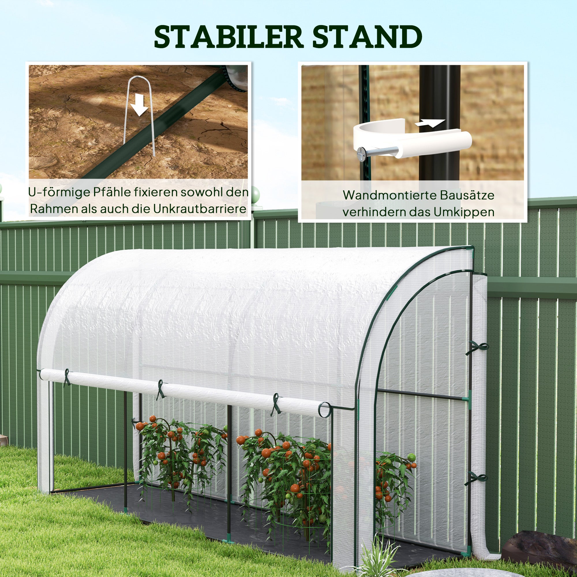 Serre murale, abri pour plantes accessible, bâche en plastique, 300 x 80 x 157 cm, blanche - 9