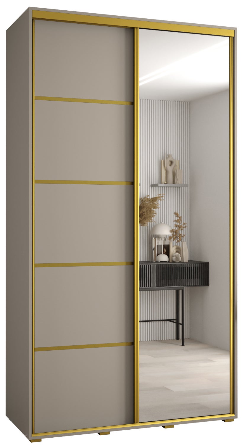 Szafa przesuwna z lustrem wysoka Dakota 5 140 x 60 x 235,2 cm kaszmir + u. Złoty - Abiks Meble