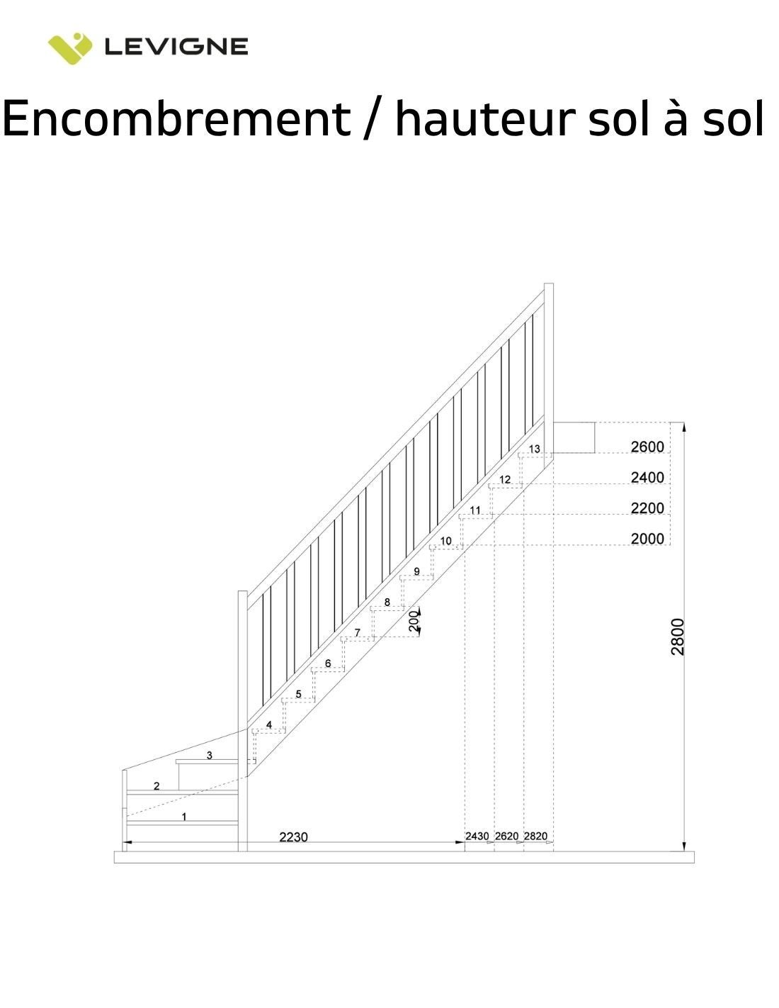 Escalier Quart Tournant Bas Brosses Sapin- Bas à Droite Avec Contremarches H Sol Sol 280 Cm - 5