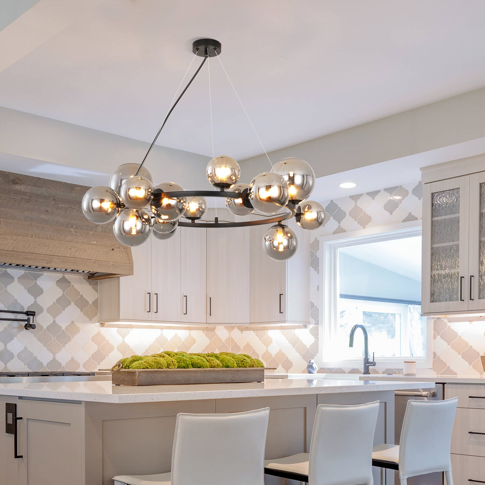 Suspension Romazzina, 46 Cm, Couleur Sable, 3 Lampes, Acier