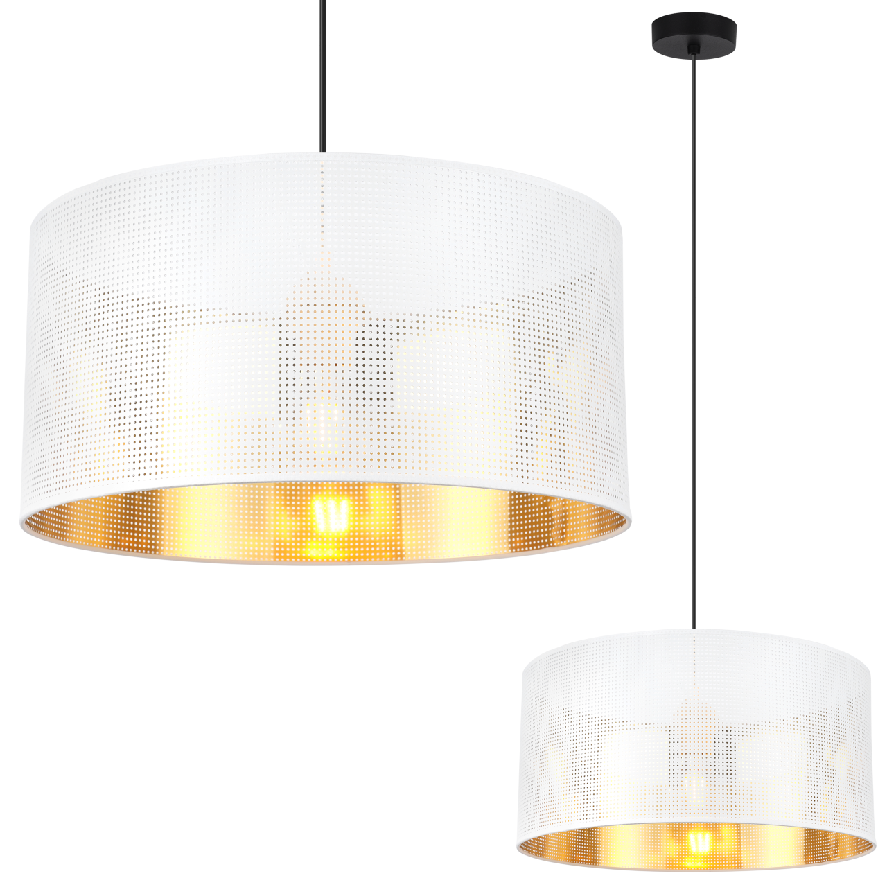 Lampa sufitowa wisząca Asti czarna glamour 1xE27 abażur okrągły 40cm biały/złoty Light Home LH