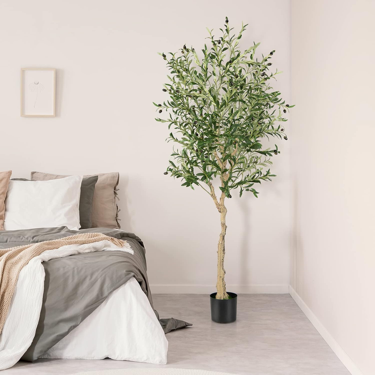 Lot de 1 Plante Artificielle en Pot Hauteur 185CM, Olivier Artificiel 1296 Feuilles en Soie 72 Fruits avec Base de Ciment Décoration - 2