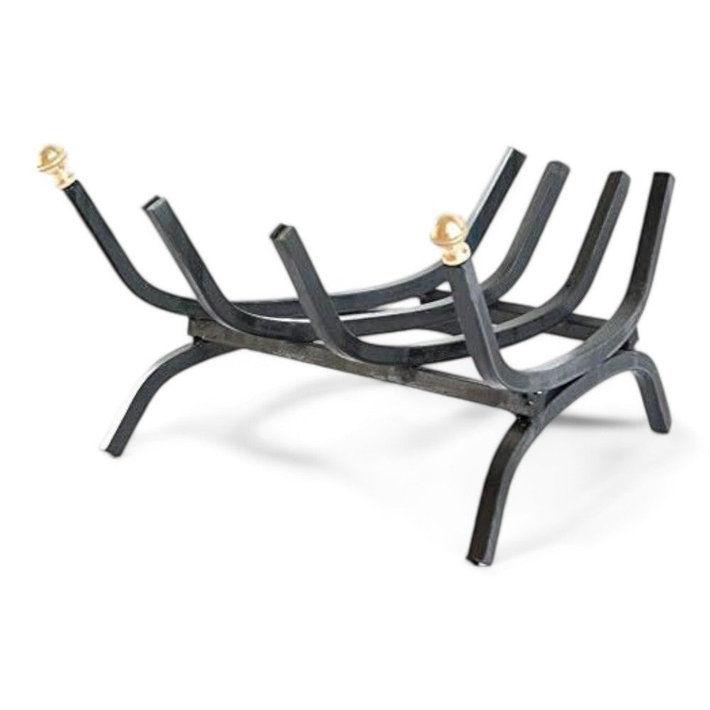 Brucialegna Per Camino In Ferro Battuto Verniciato - Design A Sfera, 5 Barre, Dimensioni 50x30x15 Cm