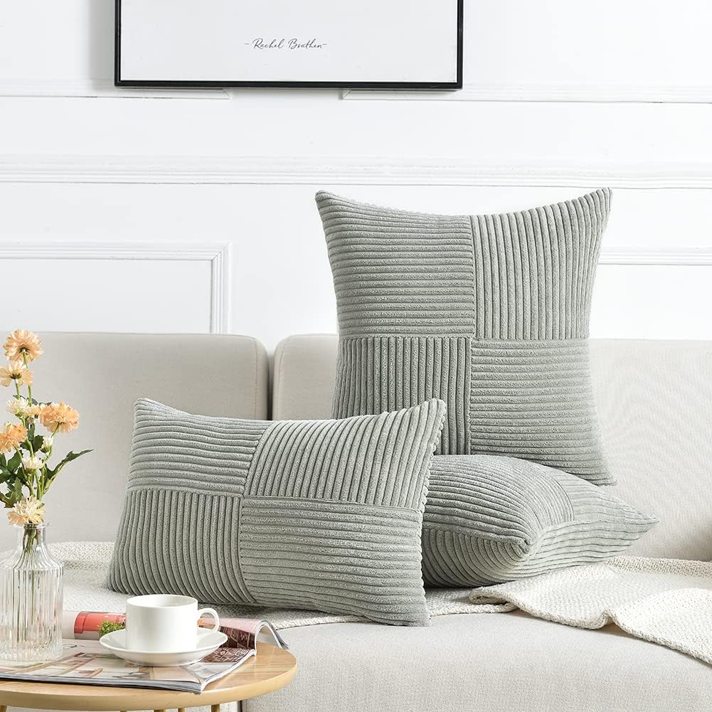 Lot de 2 Boho Housse de Coussin 45x45cm Gris,à Motif Croisé Decoration Housses de Coussin en Velours Côtelé,Douillet Taie d'oreiller Housse Coussin - 4