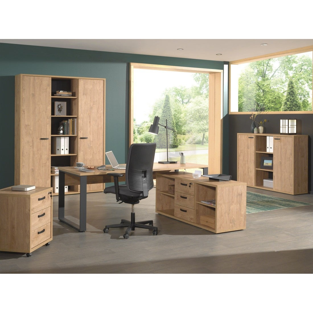 Bureau professionnel droit 150 cm DEPÉ – Chêne doré et noir – Design robuste - 2