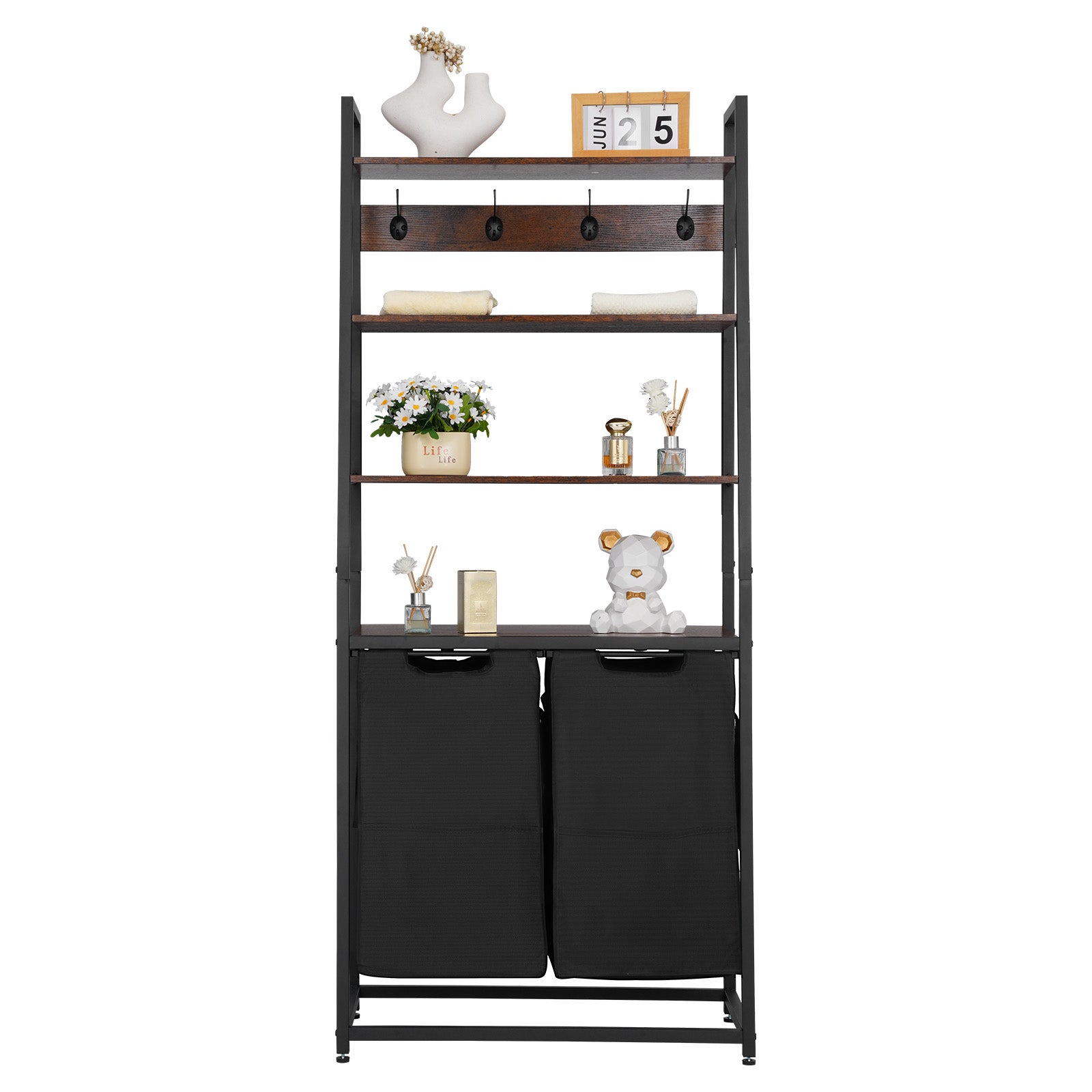Kosz na pranie VEVOR wysoki 2 komory 4 polki sorter stal Oxford 600D organizer