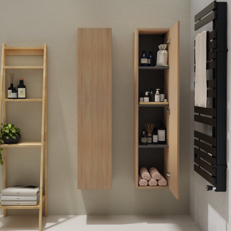 Meuble colonne salle de bain 140 cm suspendu - Effet chêne Sonoma - Karaib 2 - 2