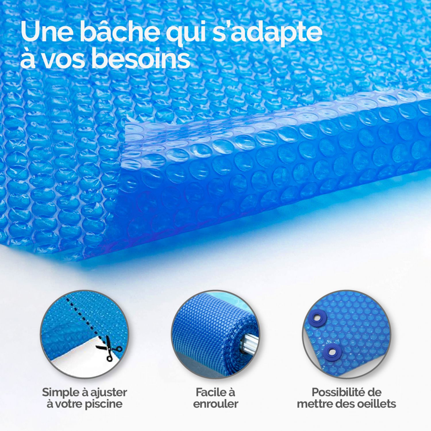 Bâche à bulles rectangle 2m x 4m pour piscine - 180 Microns - Bleu - Linxor - 4